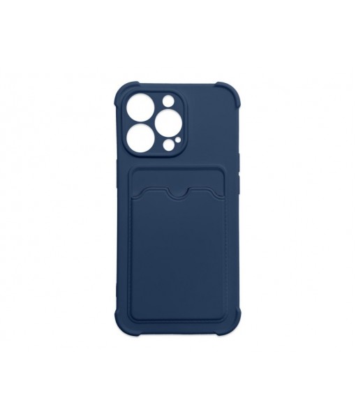 Husa Premium, iPhone 13 Pro Cu Protectie Camera, Colturi Intarite, Suport Card, Albastru
